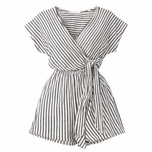 LUSH Striped Wrap Tie Waist Short Sleeve Romper Jumpsuit Women's Size S